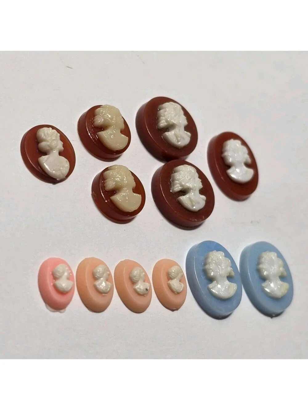 Lot of 12 Mini Resin Cameo Cabochons Mixed Colors Tiny Lady Profiles EUC